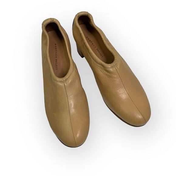 Another Project Tan Leather Heeled Booties Block Heel - Picture 11 of 12